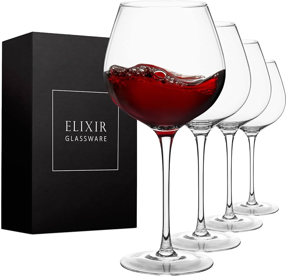 ELIXIR GLASSWARE Red Wine Glasses – Large Wine Glasses, Hand Blown – Set of 4 Long Stem Wine Glasses | Amazon (US)