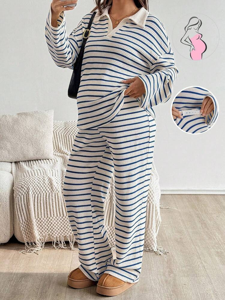 Maternity 2 piece Casual Top And Pant Set  | SHEIN