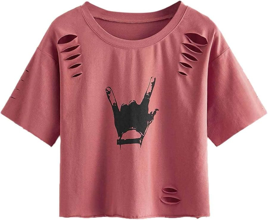 SweatyRocks Tshirt Camo Print Distressed Crop T-Shirt | Amazon (US)