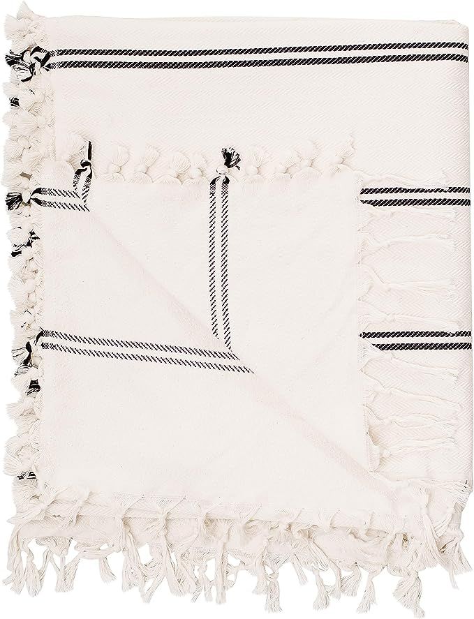 Sweet Water Decor Turkish Throw Blankets - 100% Turkish Cotton, Large Size 65 x 85 Ivory with Bla... | Amazon (US)