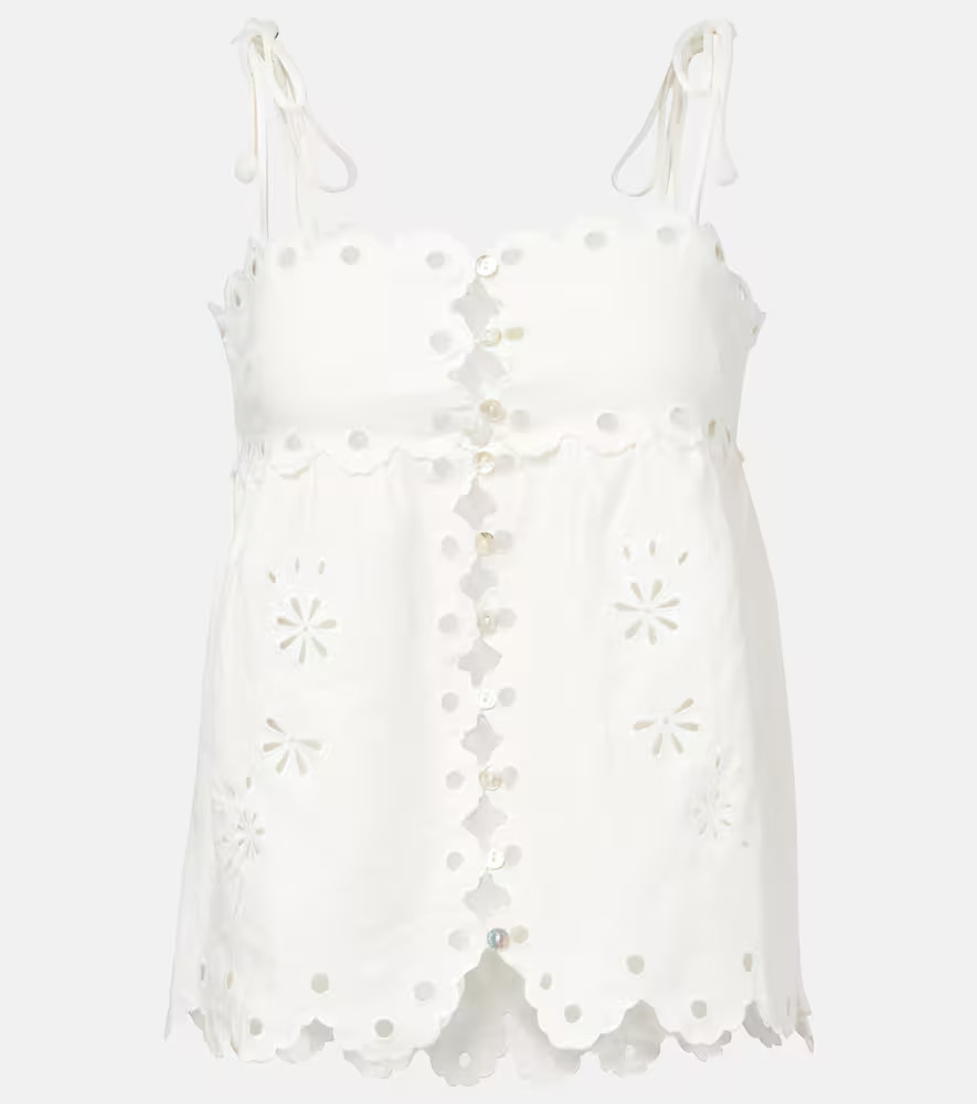 Farm Rio Embroidered cutout linen top | Mytheresa (US/CA)