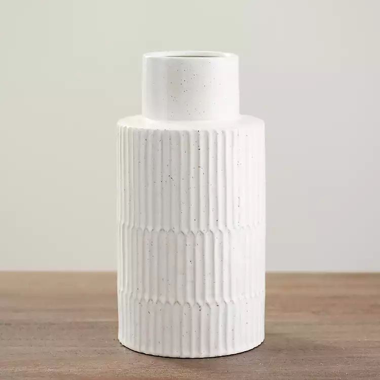 White Textured Lines Vase, 11 in. | Kirkland's Home