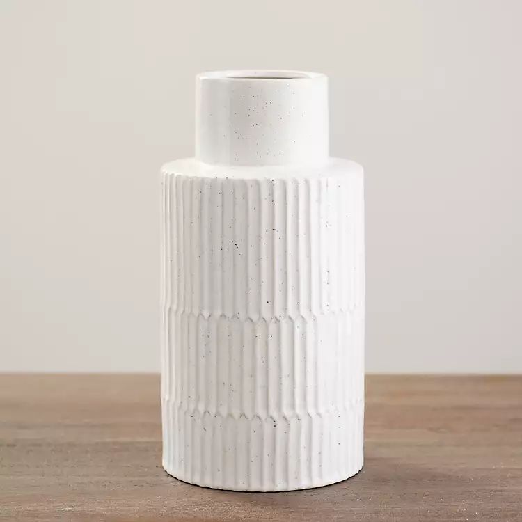 White Textured Lines Vase, 11 in. | Kirkland's Home