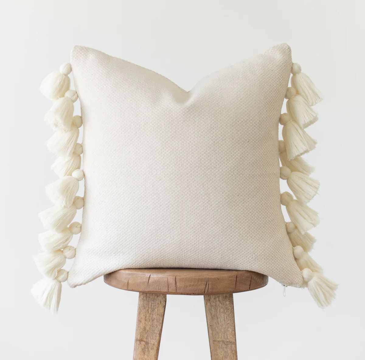 Off-White Thick Weave Pom Pillow Cover Single - 18'' | Woven Nook