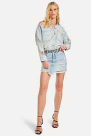 Saia Azul Reversa Jeans Destroyed | ZZ Mall (BR)