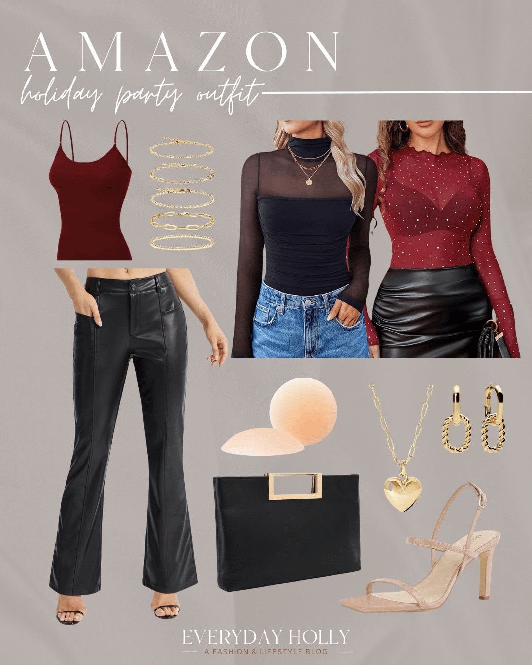 Holiday Party Outfit Inspo

Holiday Fashion  Winter Fashion  Christmas Party Inspo   Women's Fashion  Sheer Blouse  Women's Pumps  Faux Leather Pants  Gold Accessories  Clutch Purse  EverydayHolly 

#LTKBeauty #LTKHoliday #LTKParties