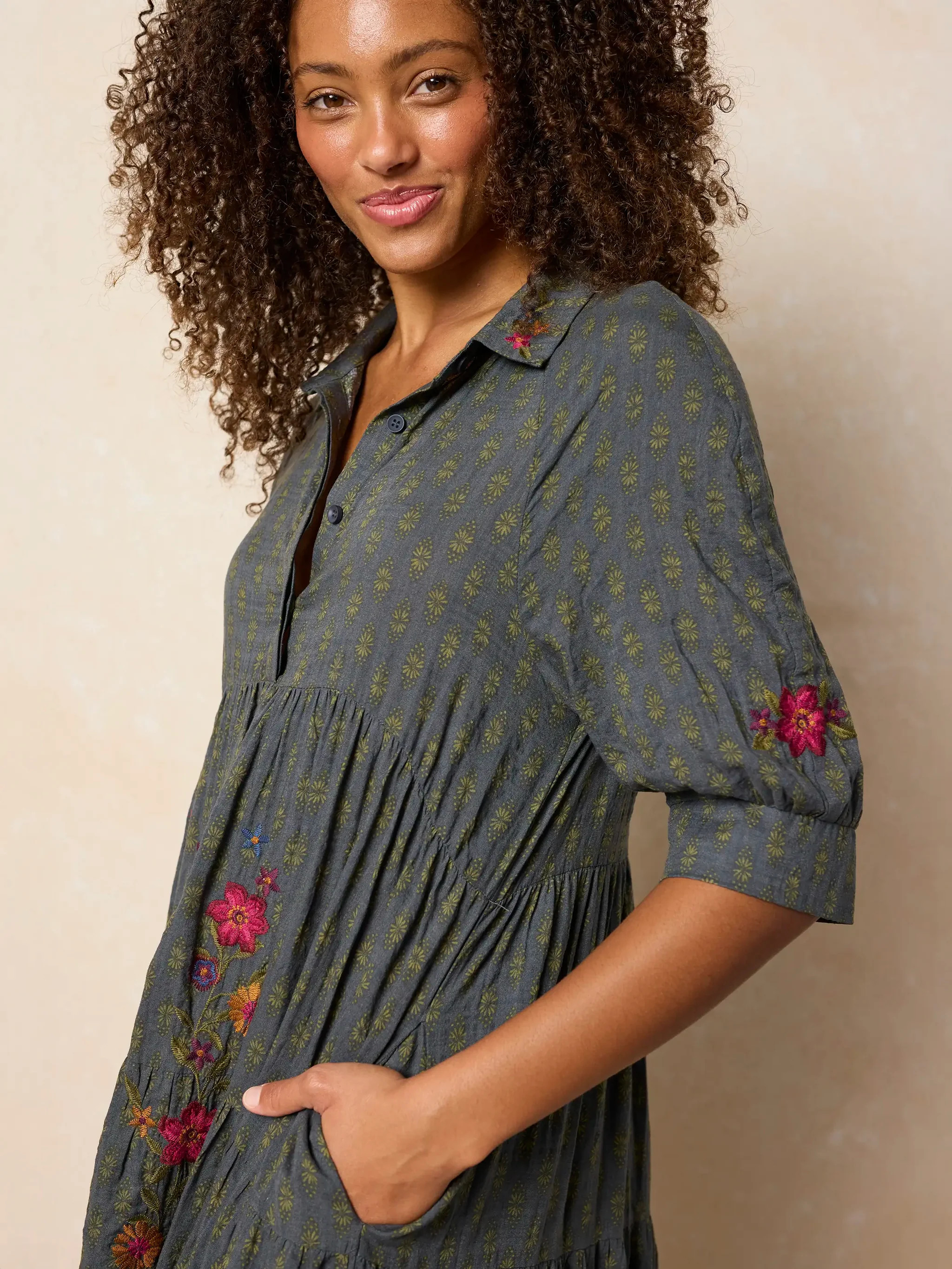 Rebecca Embroidered Midi Dress | Natural Life