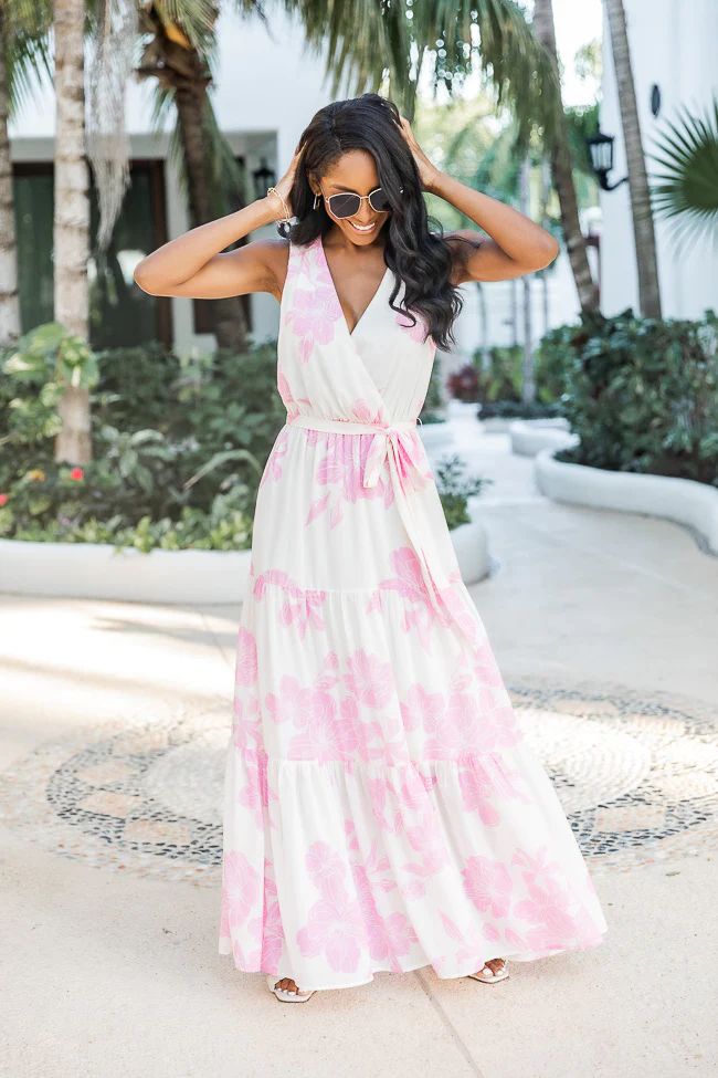 Ocean Sunset Floral Ivory/Pink Maxi Dress | The Pink Lily Boutique