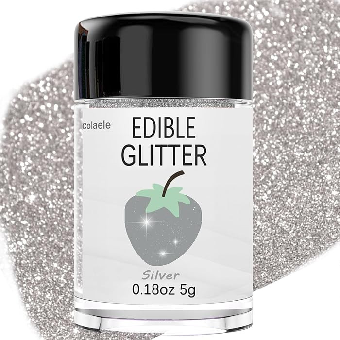 Silver Edible Glitter Glimmer Powder for Cakes Drinks - Colaele 5 grams Food Grade Luster Dust Me... | Amazon (US)
