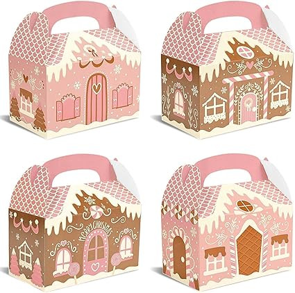24Pcs Pink Christmas Paper Gift Boxes Gingerbread House Candy Boxes Xmas Party Favor Boxes for Wi... | Amazon (US)