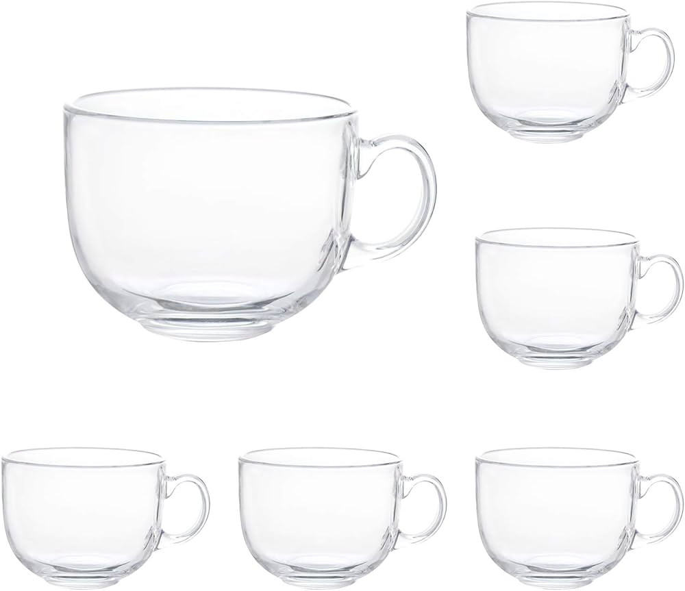 16oz Glass Jumbo Mugs With Handle For Coffee, Tea, Soup,Clear Drinking Cup,Set of 6 | Amazon (US)