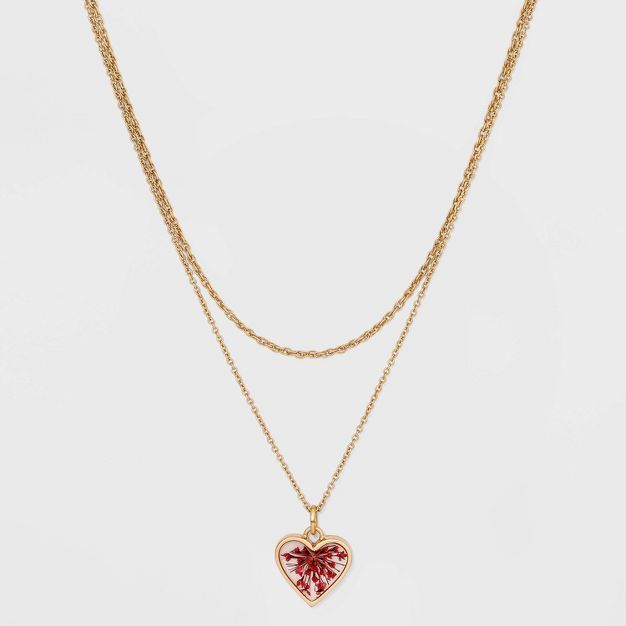 Bella Uno Bellissima Gold Plated Pressed Pink Wildflower Pendant Necklace - Gold | Target