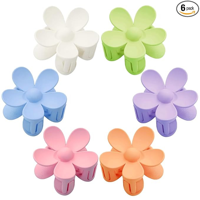 Flower Hair Clips 6 PCS for Women, Daisy Claw Clips Matte Large Claw Clips Strong Hold Jaw Clamps... | Amazon (US)
