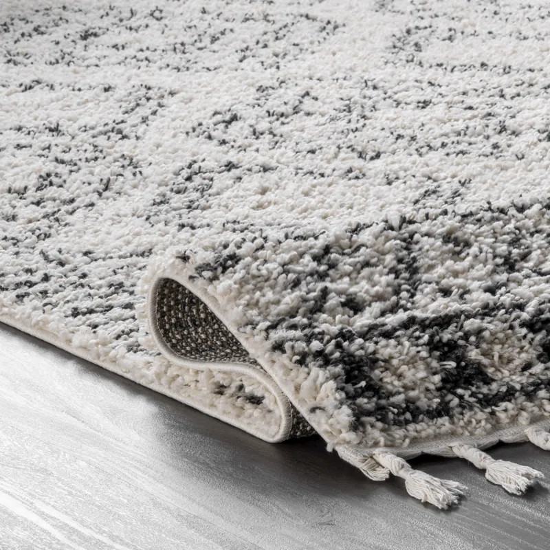 Adry Moroccan Shag Power Loom Performance Cream/Charcoal Rug | Wayfair North America
