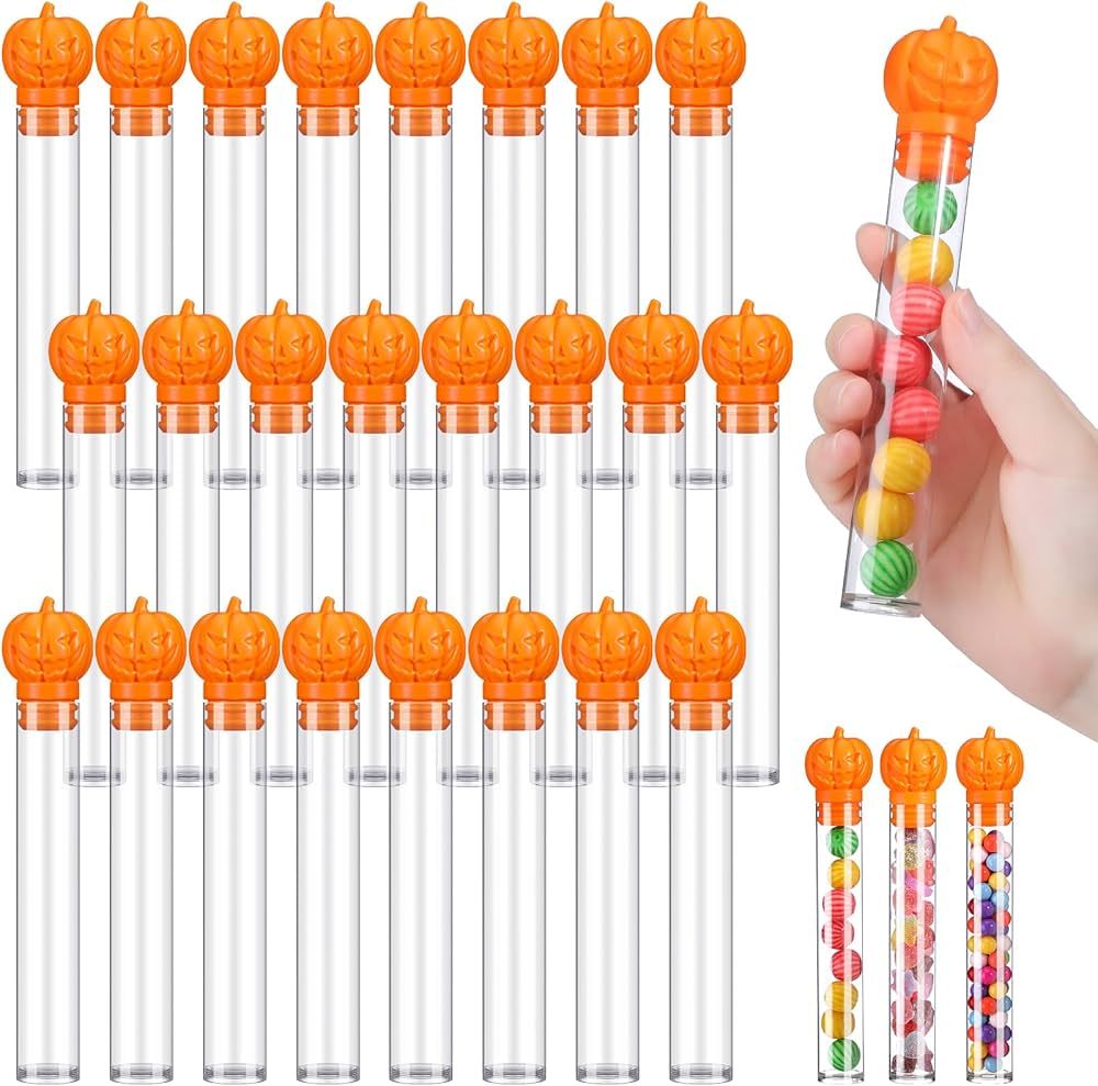 Lallisa 24 Pcs Pumpkin Candy Tubes Halloween Candy Tubes Empty Clear Plastic Pumpkins Candy Holde... | Amazon (US)