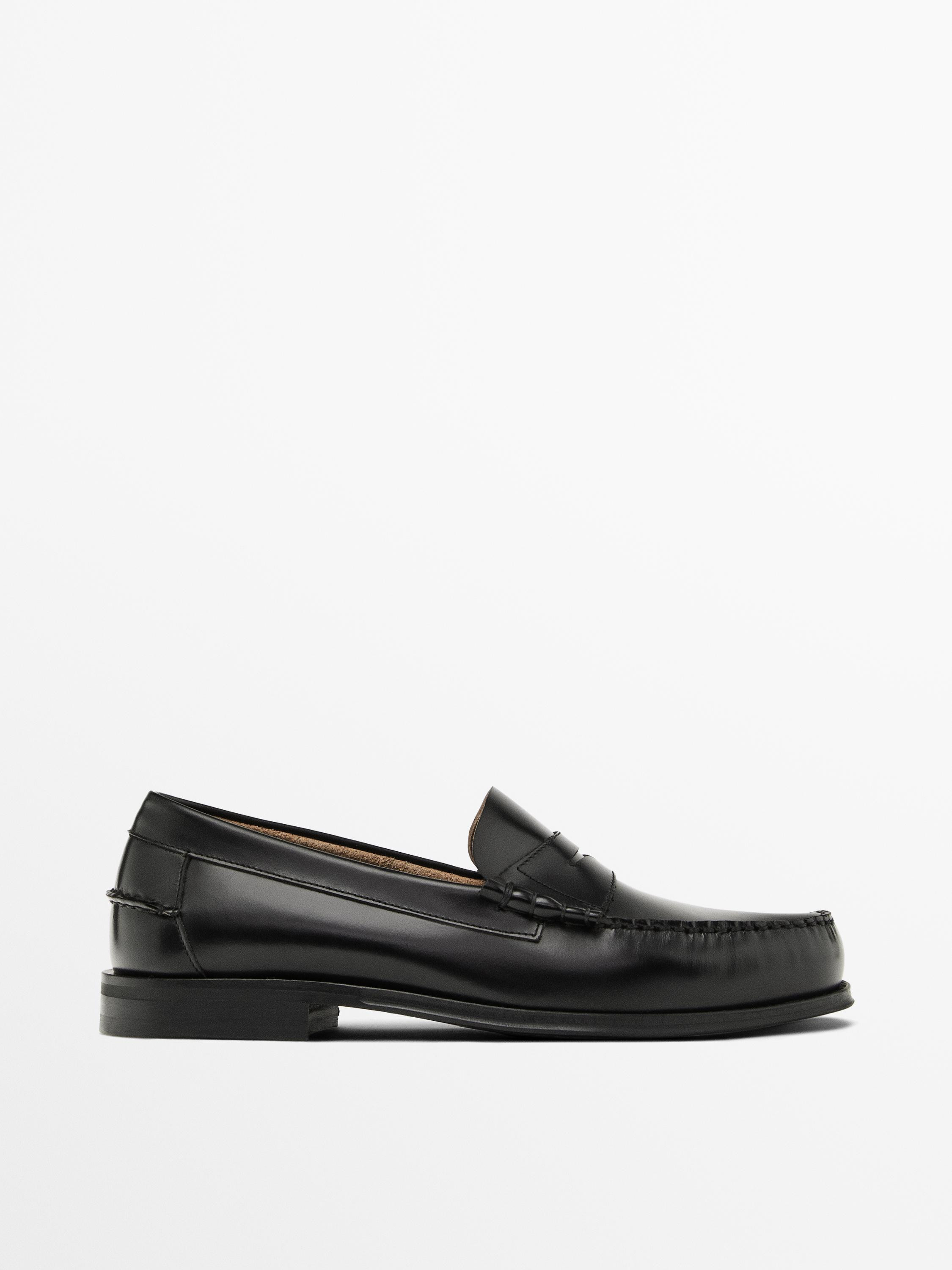 Leather loafers with penny strap | Massimo Dutti US