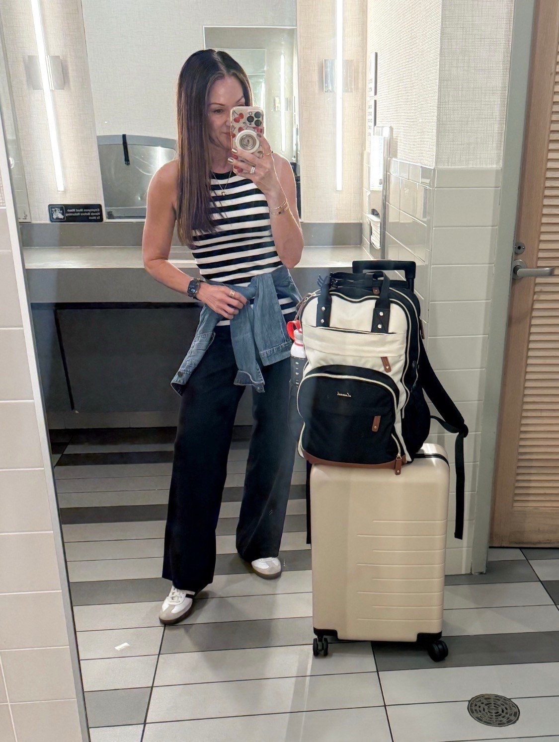 Airport outfit, favorite carryon suitcase & 17” backpack.  Butterlift wide leg pants XS 29”, built in bra tank XS  

#LTKSeasonal #LTKTravel #LTKootd