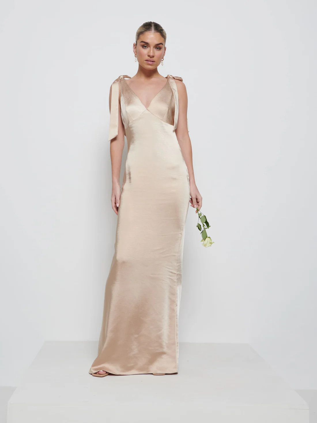 Piper Tie Maxi Bridesmaid Dress - Bronze | Pretty Lavish (UK)
