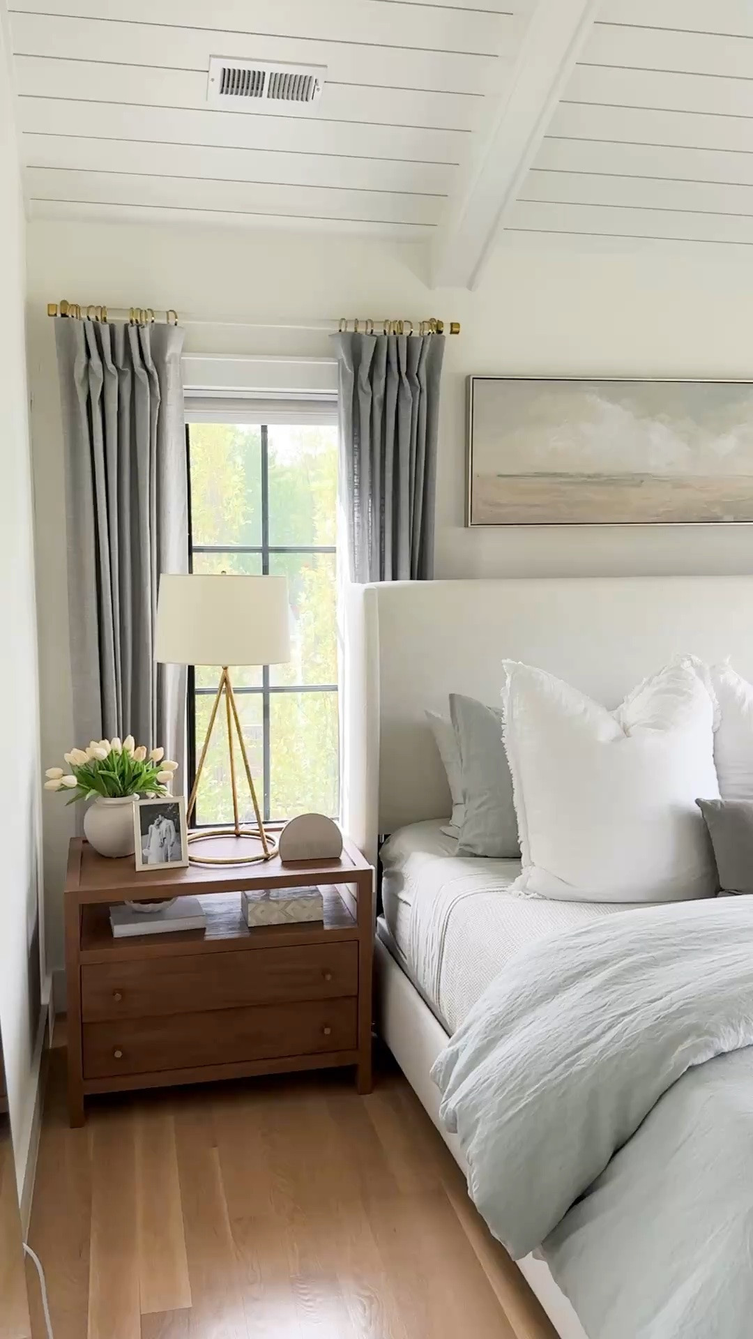 If you’re creating a calm, serene bedroom, these are the pieces I recommend over and over. My blue-gray linen duvet and sheets add soft color, while the organic cotton blanket and linen Euro shams create that layered, lived-in look. My viral Wayfair Tilly bed in Zuma White is the foundation of the space, paired with brass lighting, a whitewashed Pottery Barn dresser, and oversized coastal artwork for a timeless bedroom that feels peaceful and refined.

#LTKHome #LTKSaleAlert #LTKdayinmylife