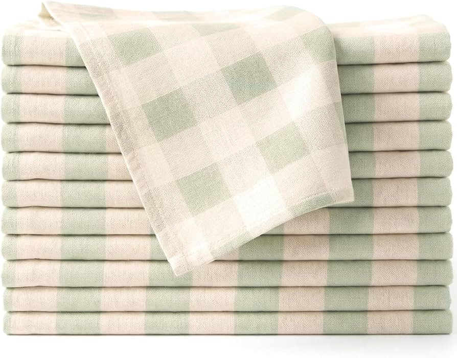 Cloth Napkins Set of 12, 100% Cotton Reusable Gingham Printed Dinner Napkins, 18x18 Inch Washable... | Amazon (US)