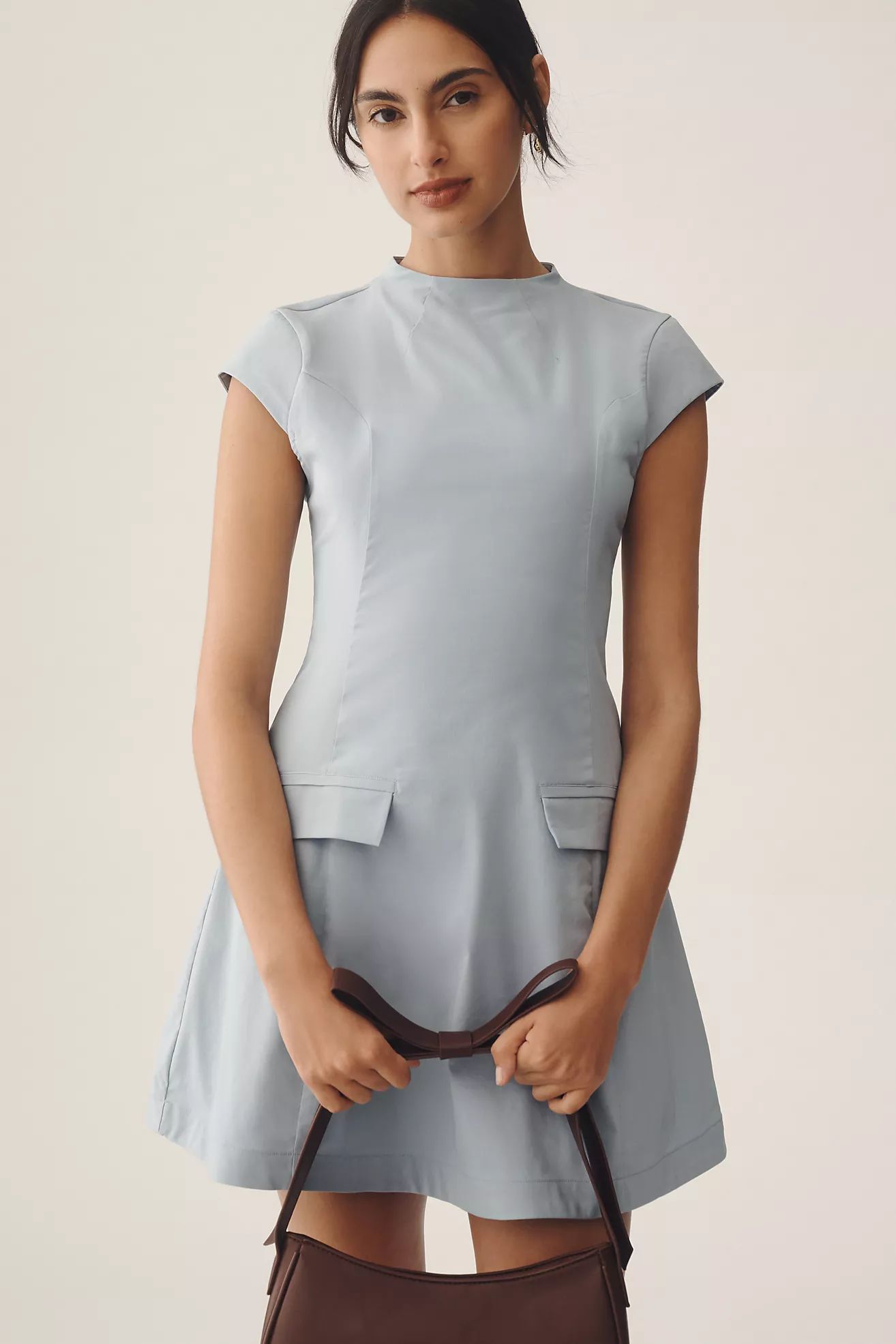 Maeve Cap-Sleeve Mock-Neck Mini Dress | Anthropologie (US)