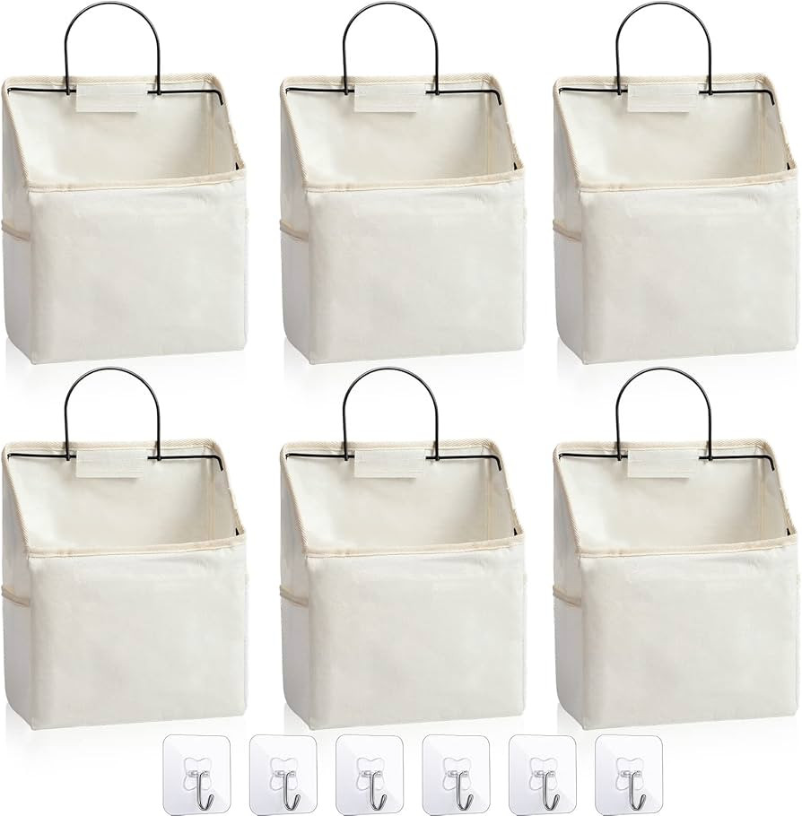 Amazon.com: Chumia 6 Pack Wall Hanging Storage Basket Bathroom Closet Hanging Storage Bag over the Door Organizer Basket Bedroom Wall Organizer Waterproof Linen Cotton Box Containers and 10 Hooks(White) : Home & Kitchen | Amazon (US)