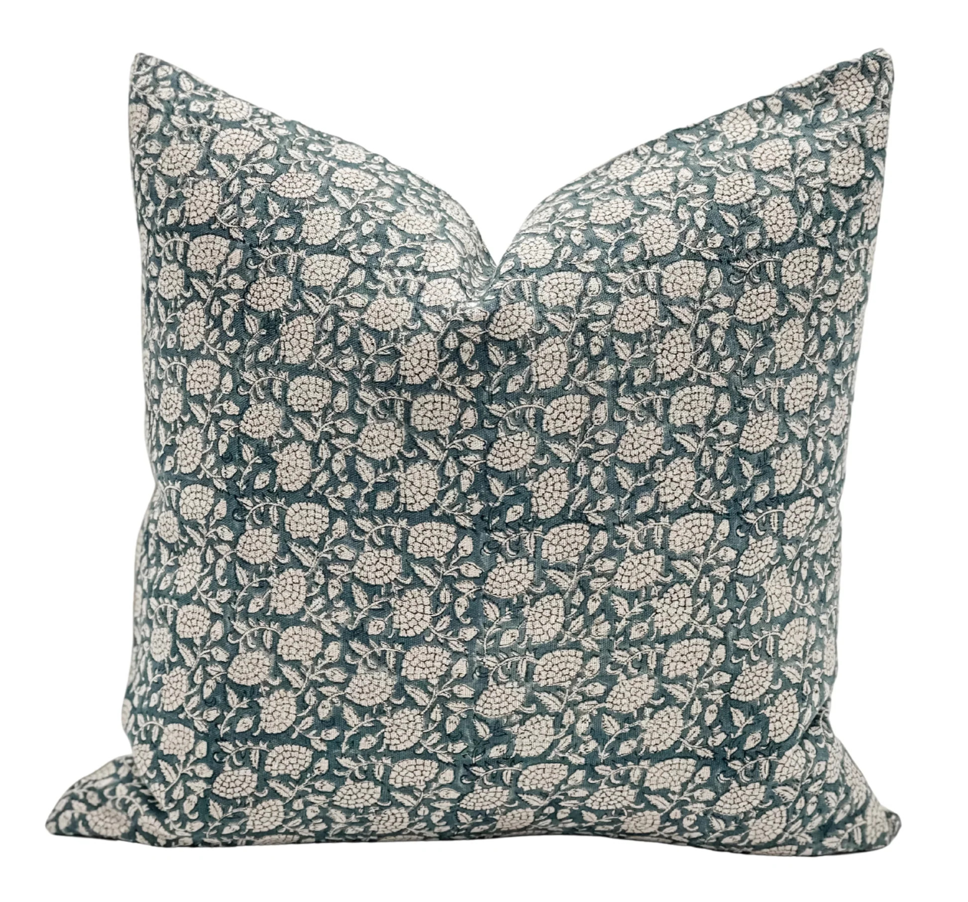 CHLOE IN TEAL BLUE ON NATURAL LINEN PILLOW COVER | Krinto