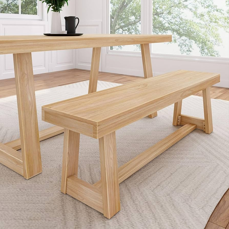 Plank+Beam 60 Inch Farmhouse Dining Bench, Solid Wood Entryway Bench, Wooden Outdoor Bench, Kitch... | Amazon (US)