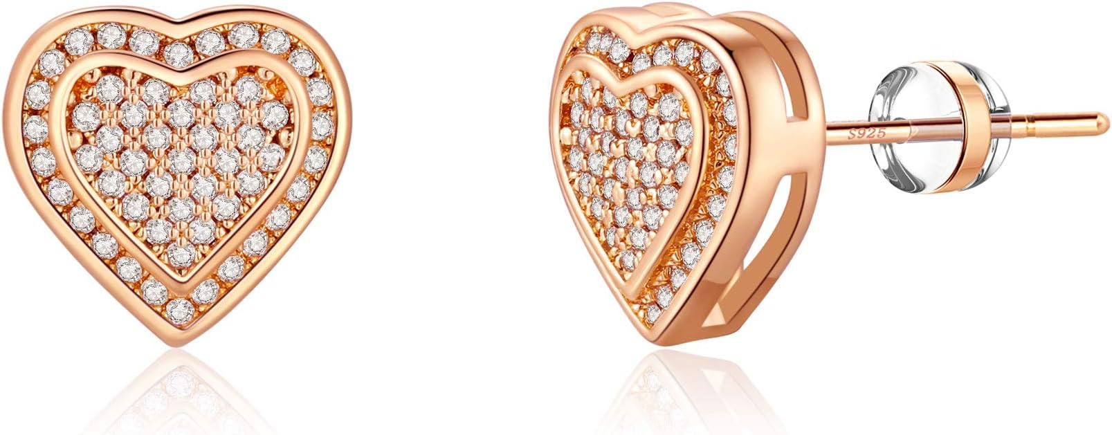 Stud Earrings for Women, S925 Sterling Silver Post Heart Square Round Cubic Zirconia Halo Earring... | Amazon (US)