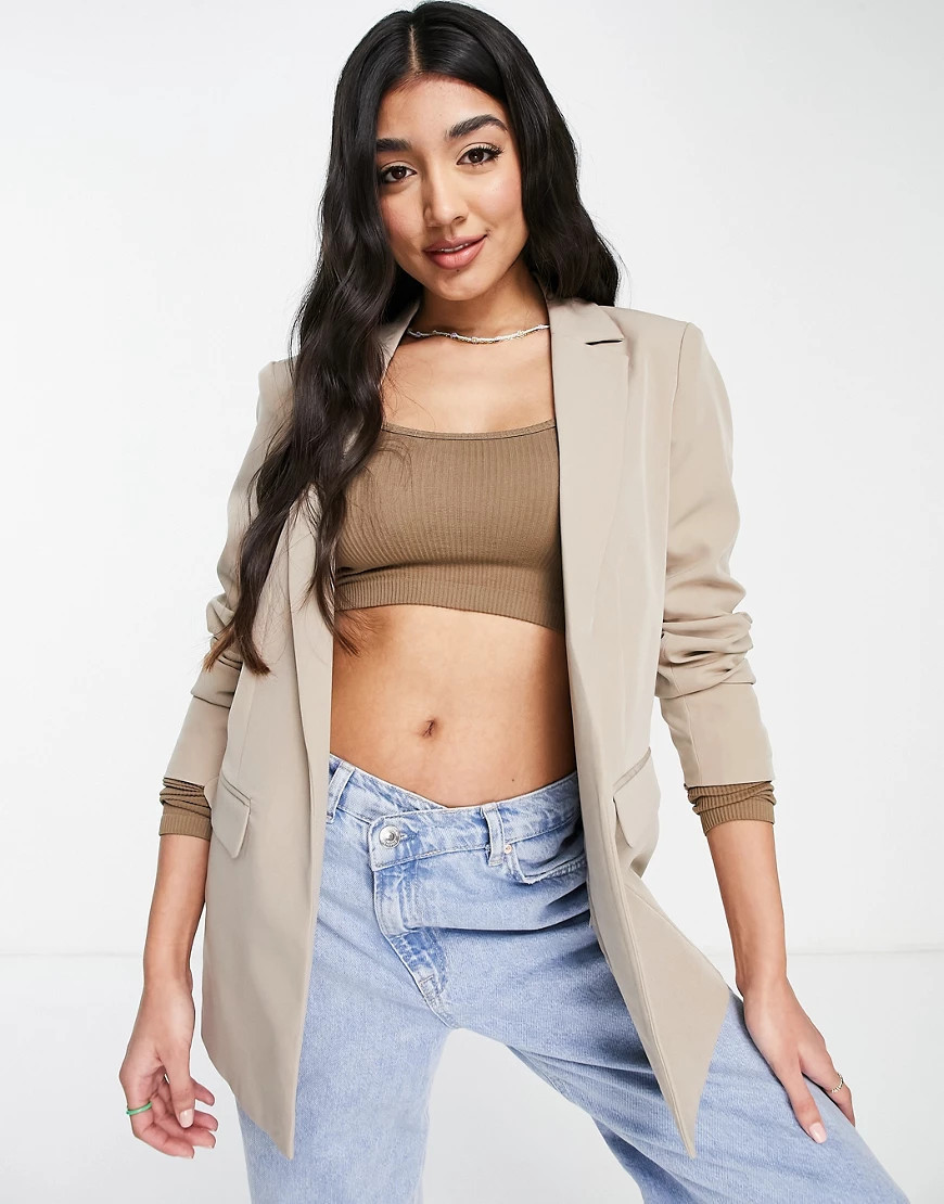 Pieces tailored oversized blazer in beige-Neutral | ASOS (Global)