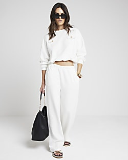 Cream Boucle Wide Leg Trousers | River Island (UK & IE)