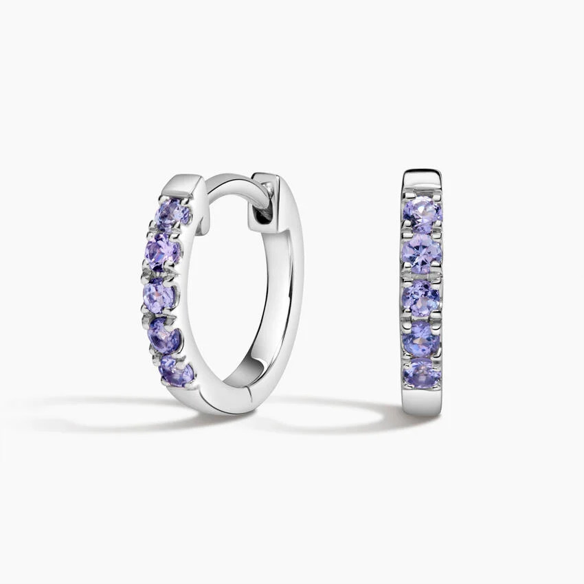 Soiree Tanzanite Huggie Earrings in 14K White Gold | Brilliant Earth