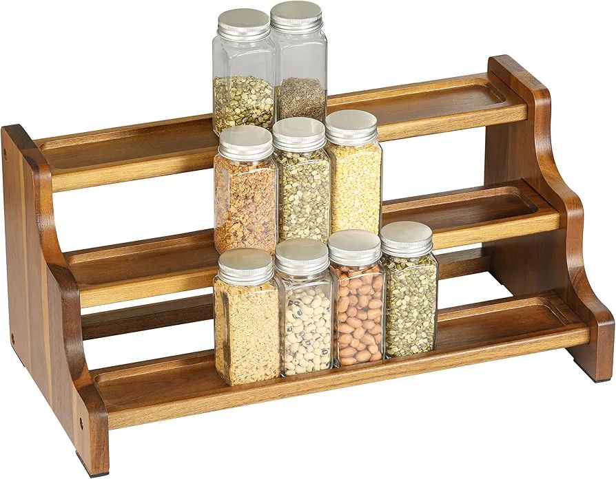 Spice Rack Organizer, 3-Tier Natural Acacia Wood Spice Shelf Storage for Kitchen Countertop and C... | Amazon (US)