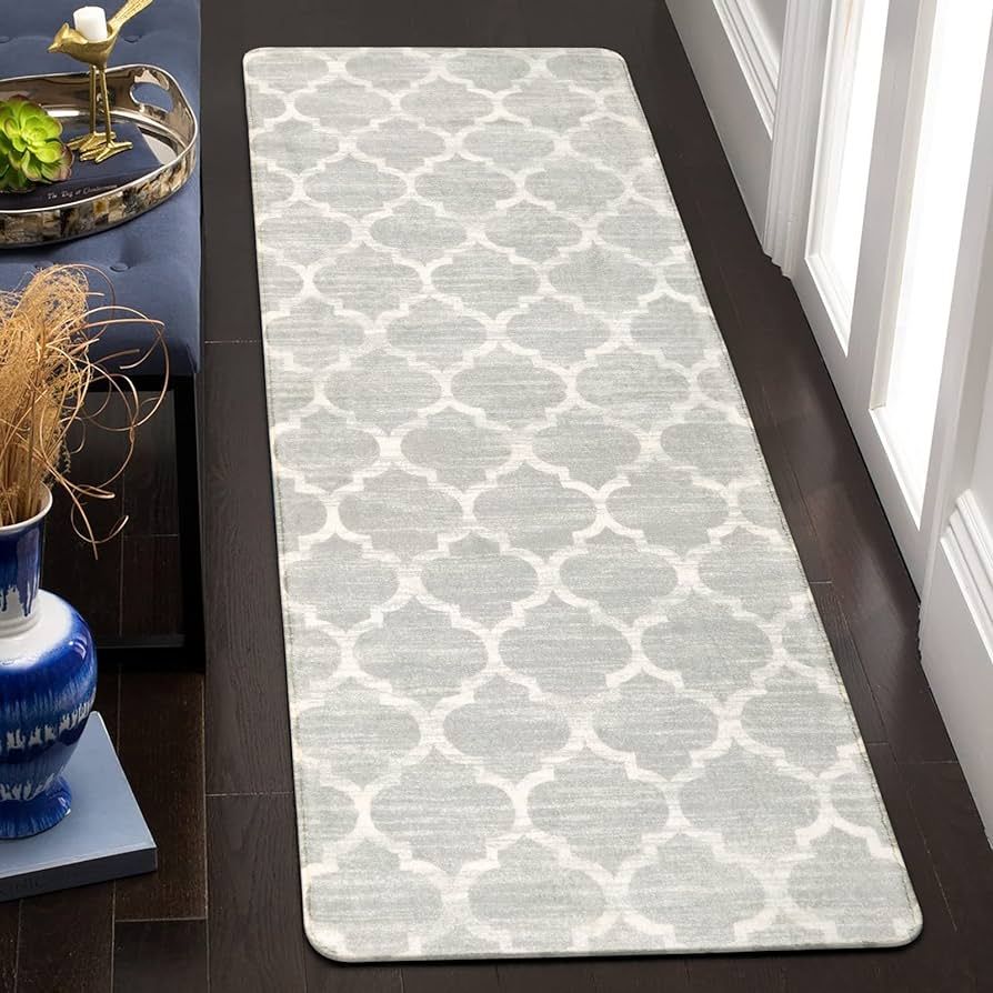 Lahome Moroccan Washable Runner Rug, 2'x6' Non Slip Grey Hallway Runner Rug, Laundry Throw Rugs a... | Amazon (US)