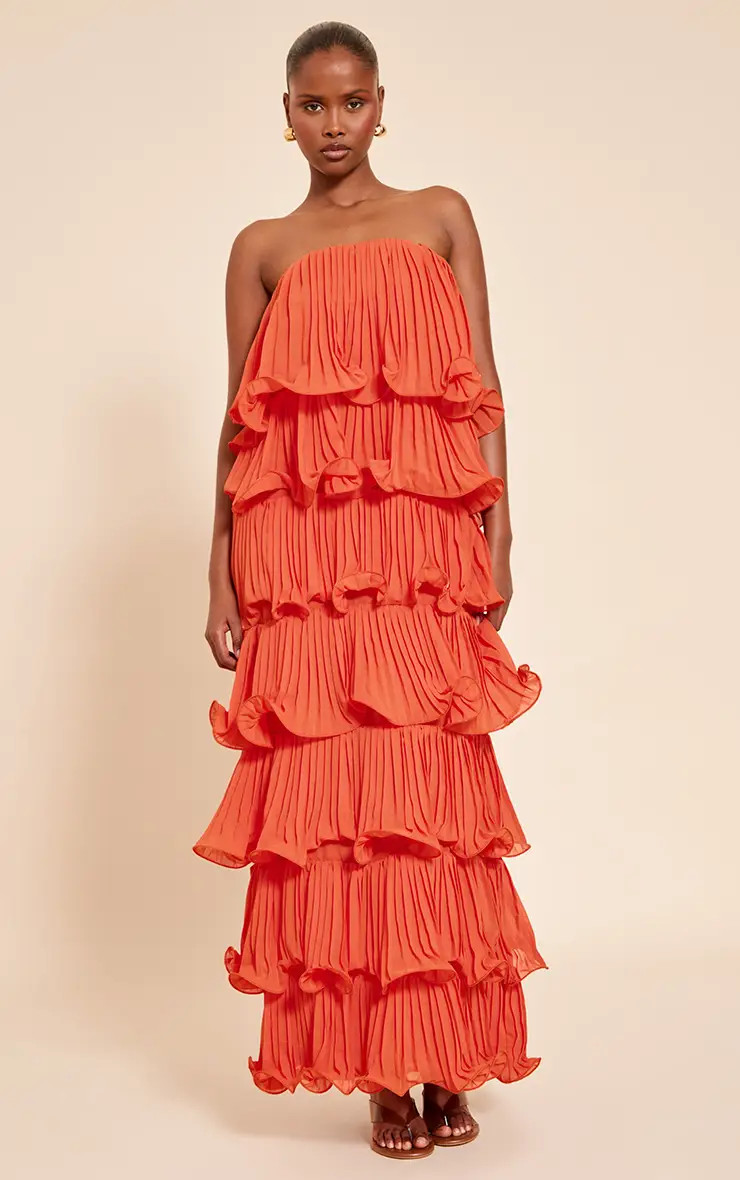 Orange Extreme Ruffle Tiered Maxi Dress | PrettyLittleThing US