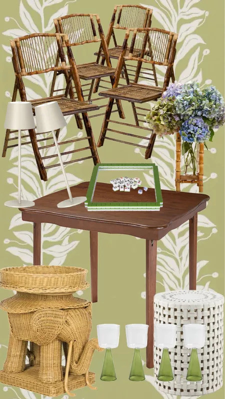 Game Night Mahjong! #gametable #mahjong #foldingchairs #parties #party #games cordless lights, vase, wicker elephant, garden stool, hosting

#LTKParties#LTKHome 

 