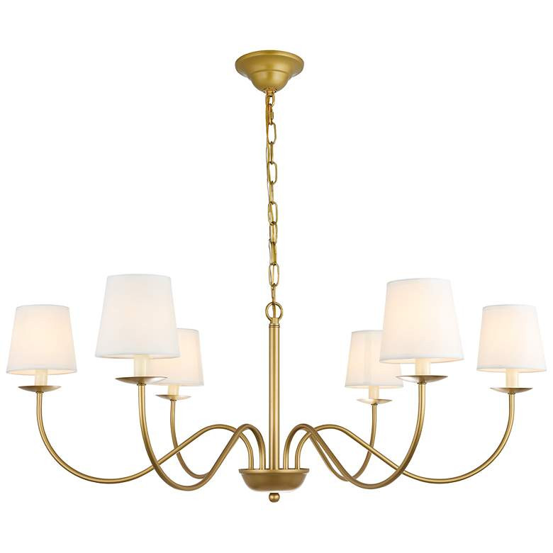 Eclipse 6 Lt Brass And White Shade Chandelier - #144H5 | Lamps Plus | Lamps Plus