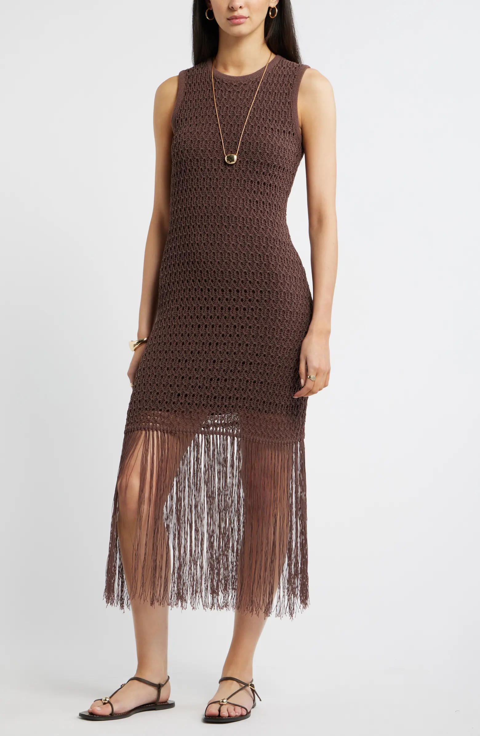 Sleeveless Fringe Knit Dress | Nordstrom