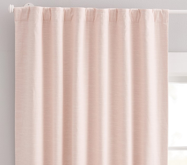 Evelyn Linen Blend Ruffle Bottom Blackout Curtain Panel | Pottery Barn Kids