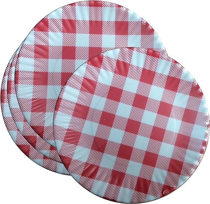 What Is It?" Reusable Red & White Gingham Checkered Picnic/Dinner Plate, 7.5 Inch Melamine, Set o... | Amazon (US)