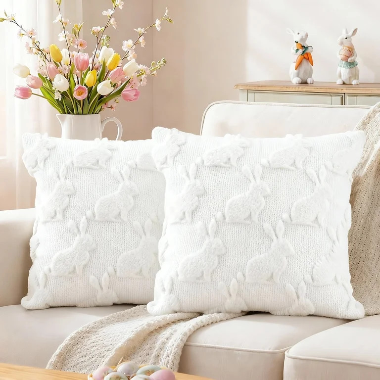 PayUSD Easter Pillow Covers 18x18 inch Set of 2 Easter Soft Plush Faux Fur Jacquard Throw Pillows... | Walmart (US)