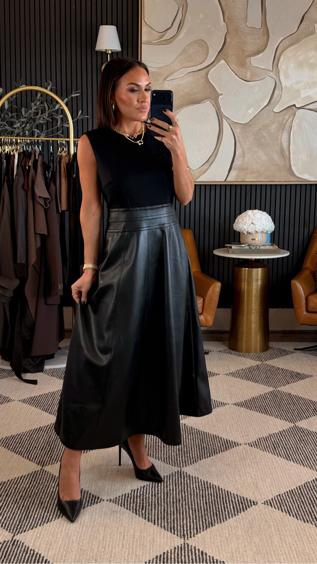 This faux leather moment is everything 🖤

Classic, flattering, and gives that “quiet confidence” vibe.
Wearing a size 4, but would’ve preferred a 2 for a closer fit.

5’2” • 130 lbs • 34DD • 25” waist

#FallStyle #ElevatedBasics #ChicStyle #PetiteFriendly #WomenOver40Style #FallOutfitInspo #TimelessStyle

#LTKStyleTip #LTKPetite #LTKSeasonal