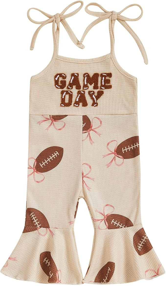 Toddler Baby Girl Thanksgiving Outfit Turkey Jumpsuit Spaghetti Strap Gobble Romper Bell Bottoms ... | Amazon (US)