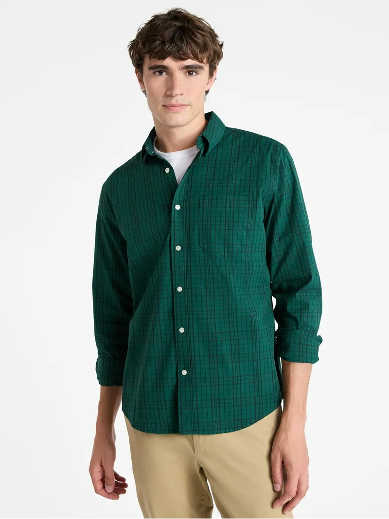 Free Assembly Men's Button Front Poplin Oxford Shirt with Long Sleeves, Sizes XS-3XL | Walmart (US)