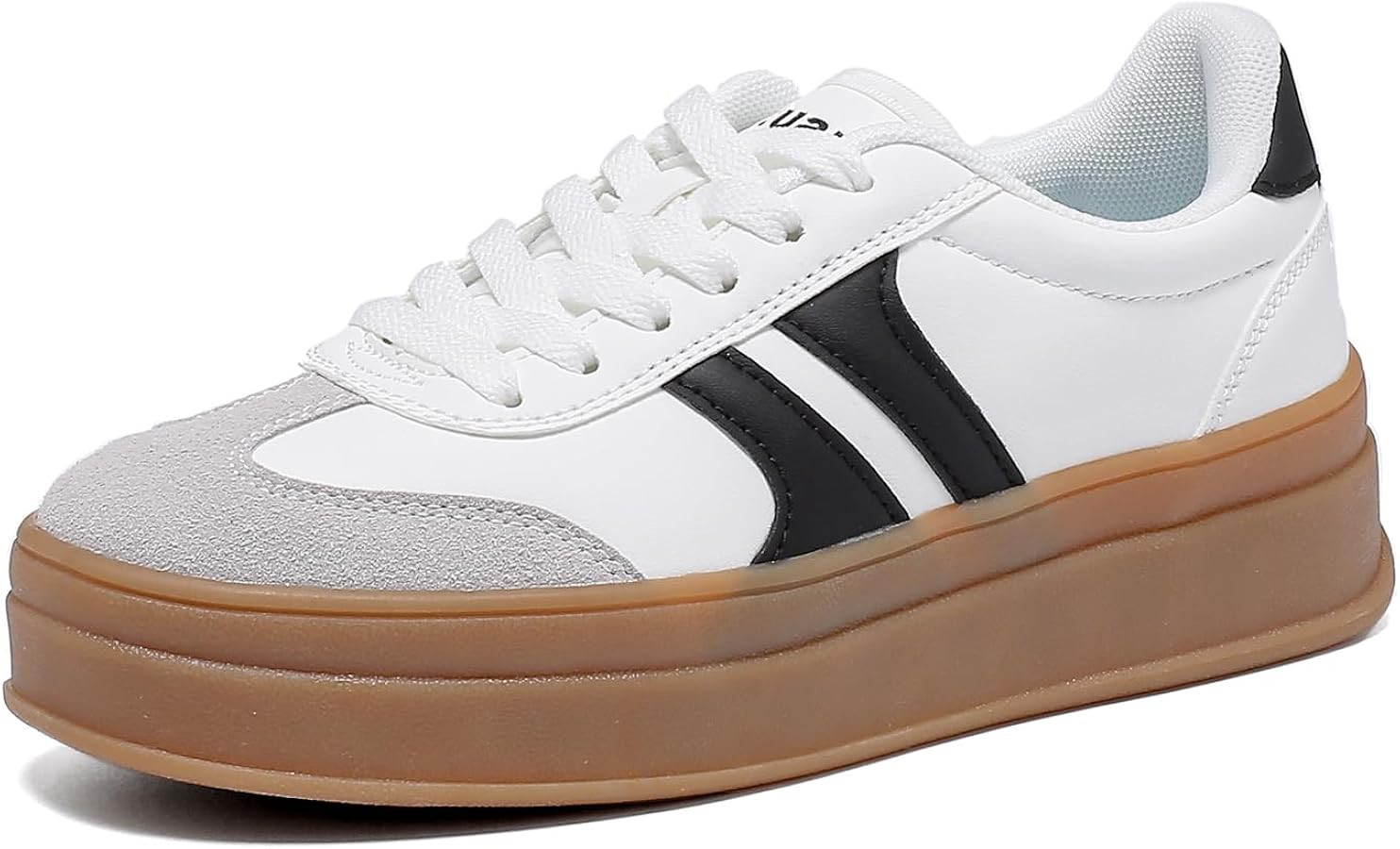 Women's Gum Sole Fashion Sneakers-Thick Platform Sole,Anti-Slip Rubber,Lace-Up Comfort Walking Sh... | Amazon (US)