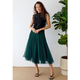 My Secret Garden Tulle Maxi Skirt in Dark Green | Chicwish