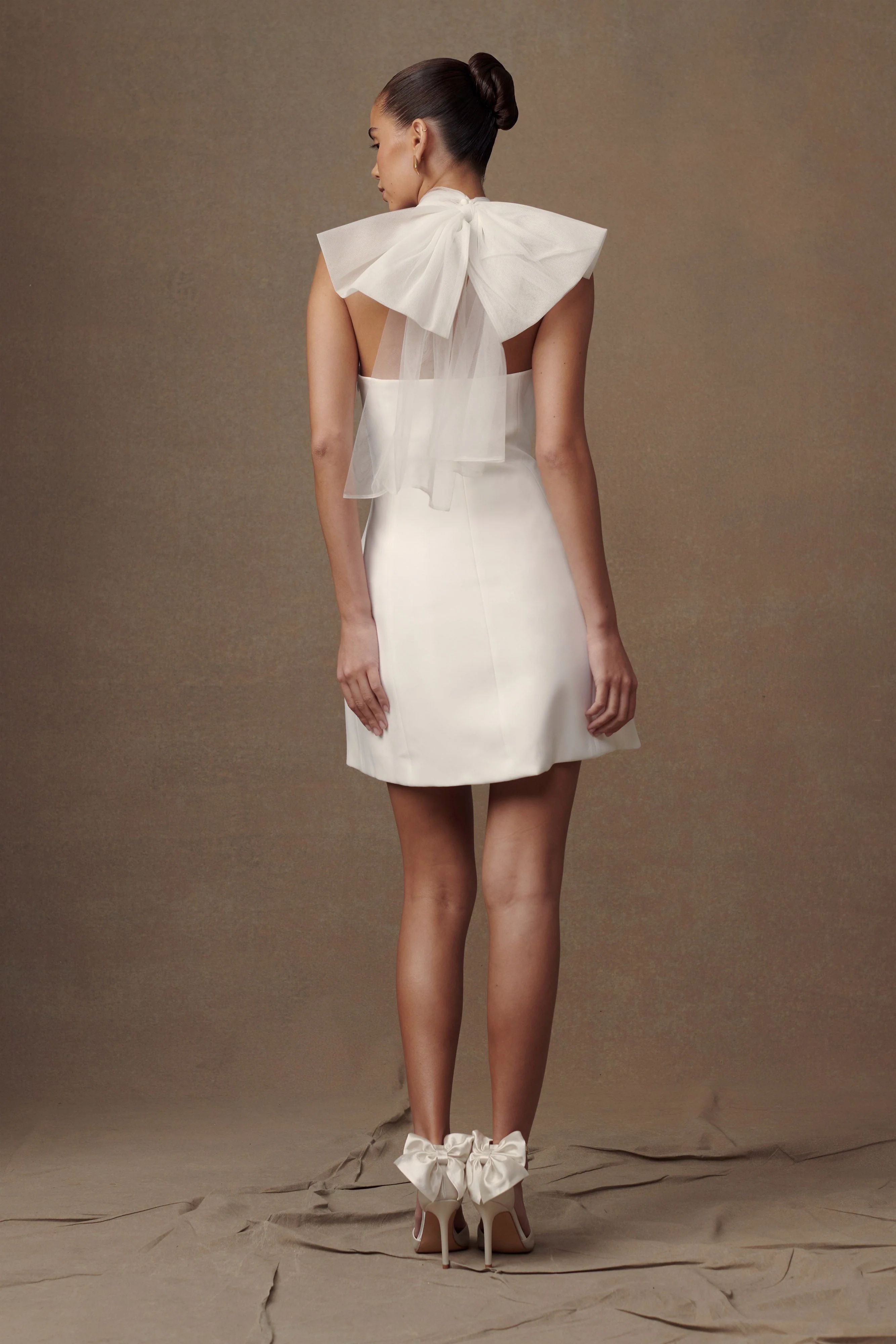 Maryam Tulle Bow Mini Dress - White | MESHKI US
