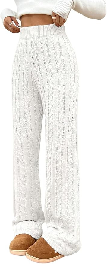 SHENHE Women's Cable Knit Sweater Pants High Waisted Casual Lounge Fall Stacked Sweatpant | Amazon (US)