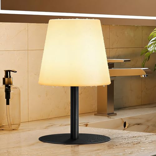 uuffoo Shower Lamp Waterproof, Shower Light Cordless Lamp Rechargeable Battery Operated, Outdoor Table Lamp Portable LED for Indoor Outdoor Bathroom Home Patio Kitchen (Black) | Amazon (US)