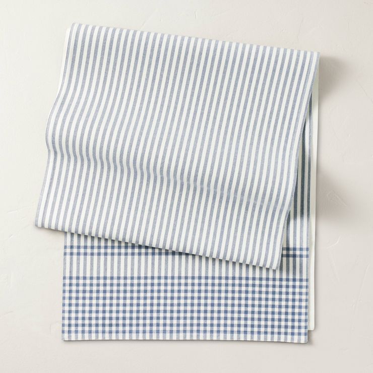 Engineered Gingham Woven Table Runner Blue/Cream - Hearth & Hand™ with Magnolia | Target